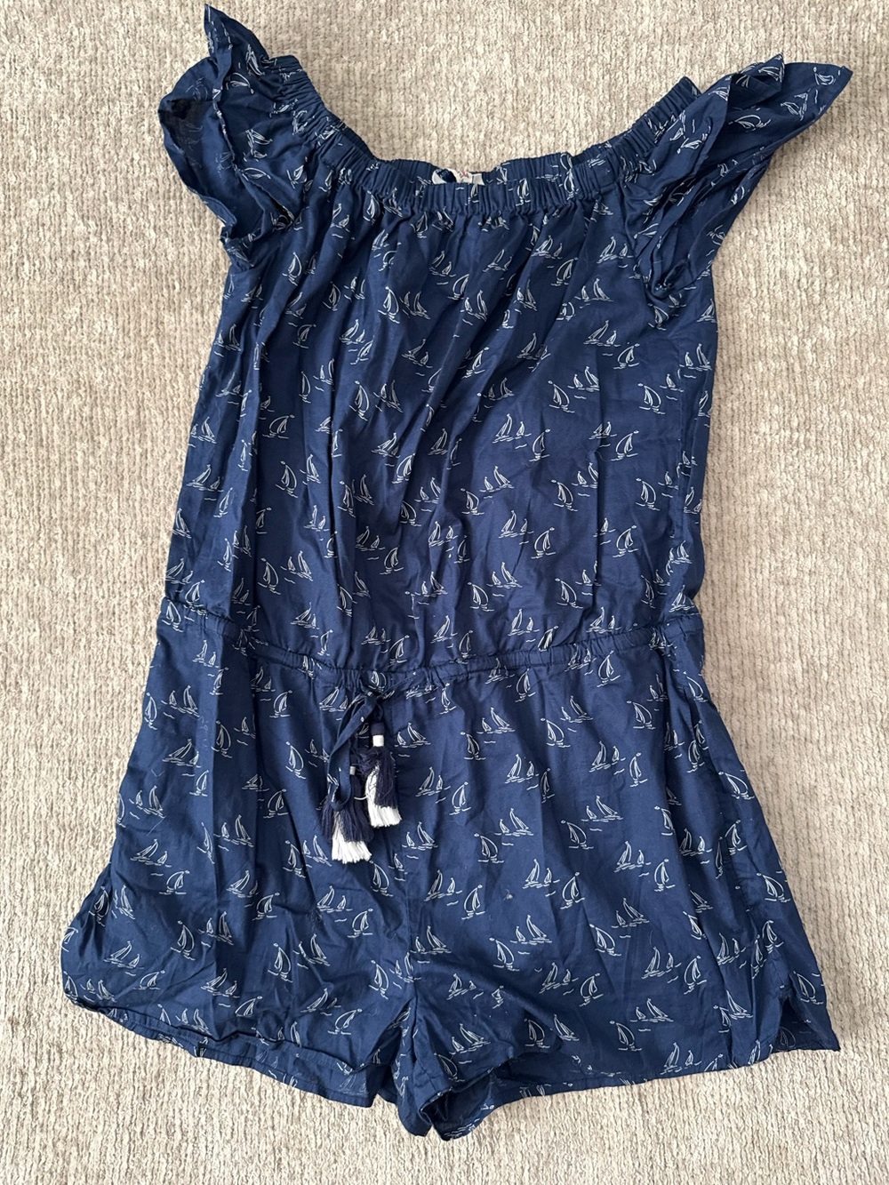 Vineyard Vines Navy Sailboat Print Romper Tassel Tie XS